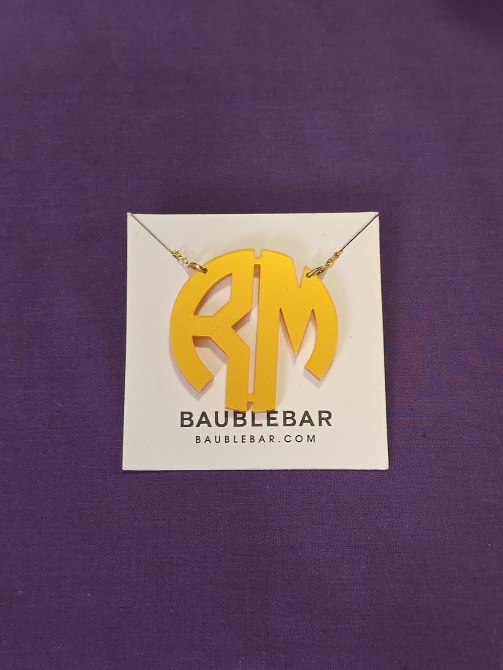 Baublebar Initial "RM" Large Acrylic Pendant Necklace On 1/20 14k GF Chain